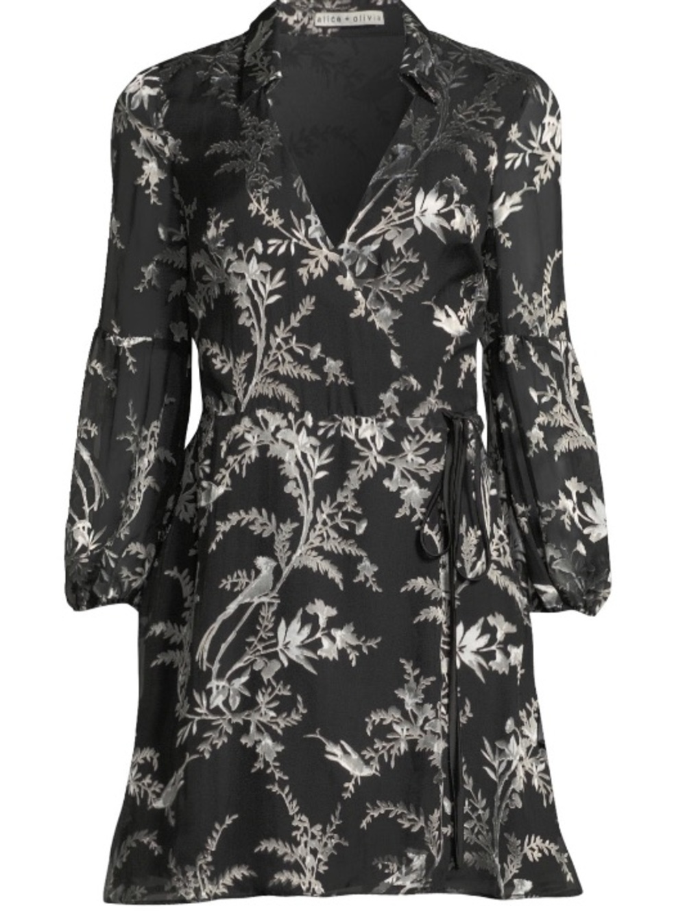 Alice + Olivia Black and White Floral Wrap Dress